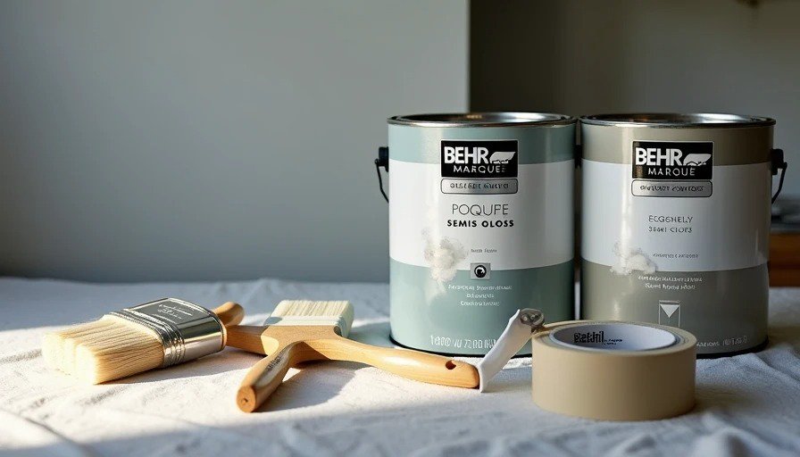 Behr Marquee paint supplies and cans ready for interior painting project