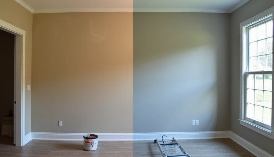 Before and after interior wall painting from old beige to fresh gray