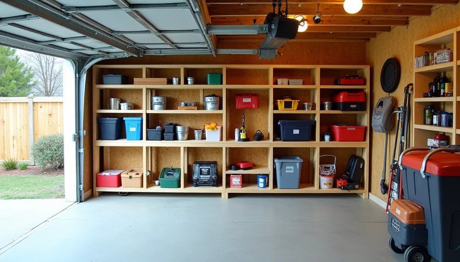 Garage shelving from scrap 2x4s — $80 in lumber. Beats $300+ prefab racks