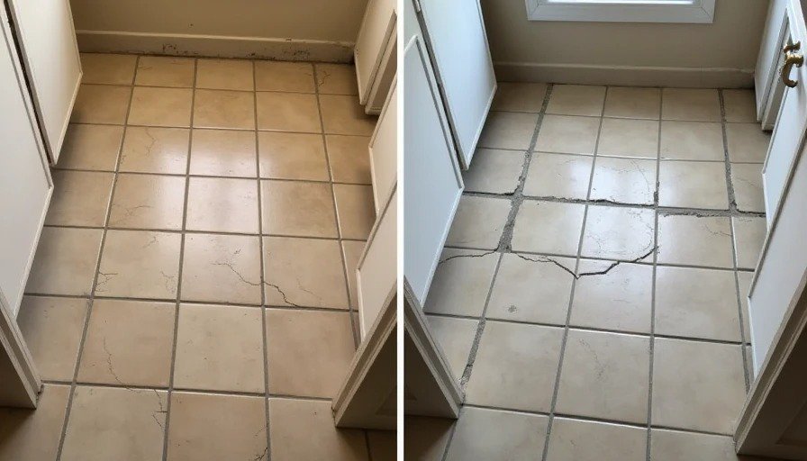 New Tile vs Cracked Failure After 5 Months Before and after photos of bad Marketplace tile installation