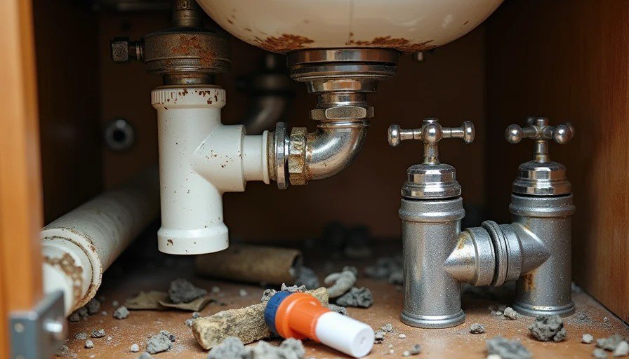 Rusted Glacier Bay Faucet Connections Corroded under-sink plumbing on Glacier Bay kitchen faucet