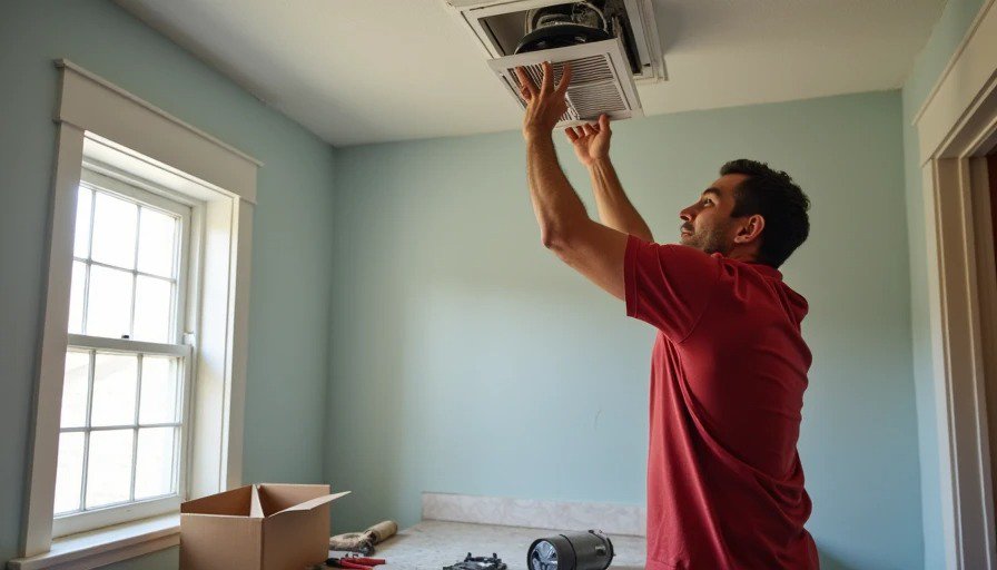 Replaced bathroom exhaust fan — $85 total. Old one sounded like a helicopter taking off.